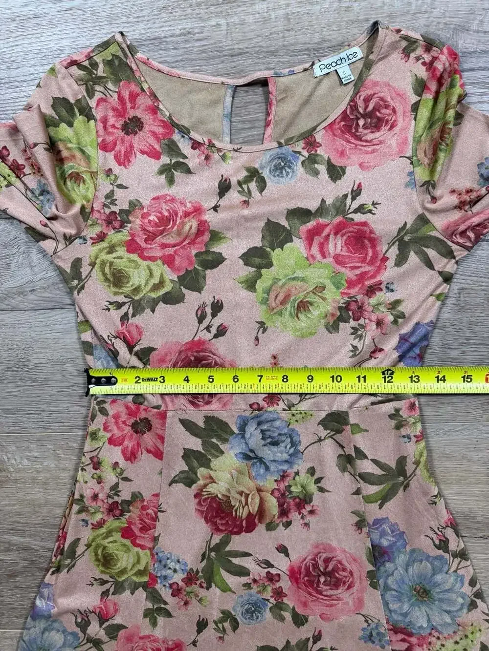 Peach Ice Floral Midi Dress Size S Pink Cottagecore Boho 3/4 Sleeve Maxi - Picture 14 of 14